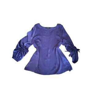 ELOQUII Blouse Womens16 Purple Textured Satin Ruched Tie